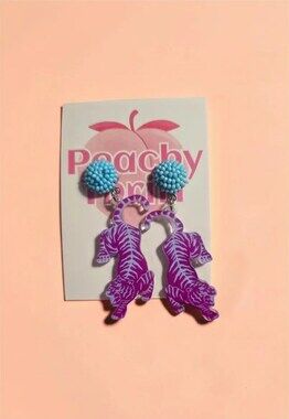 Purple Prowling Tiger Acrylic Drops with Sky Blue Beaded Studs